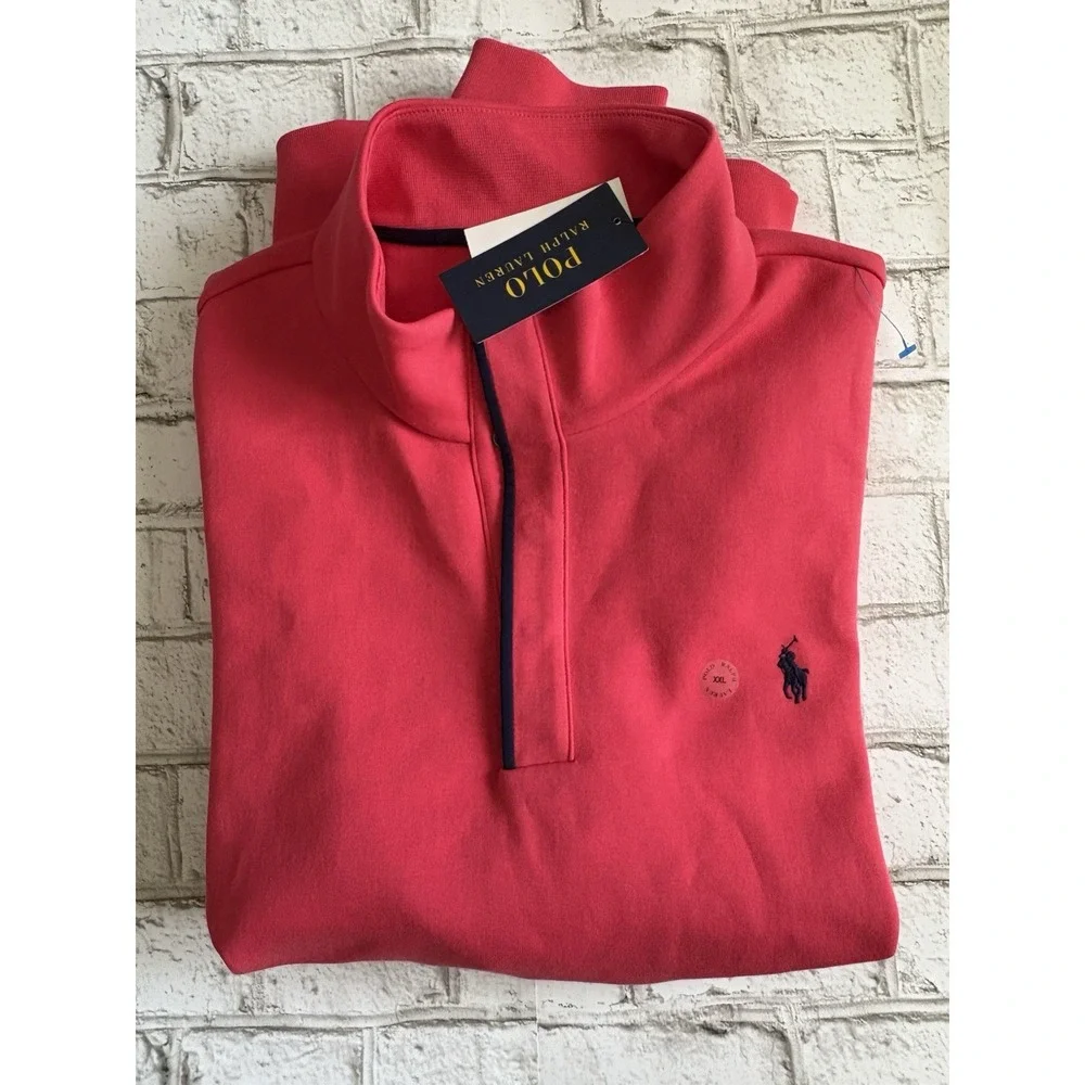 Men's Polo Ralph Lauren Salmon Red‎ Fleece Snap Closure Sweatshirt  XXL